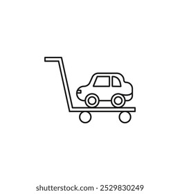 Empujando el icono del coche línea plana conjunto de símbolos.