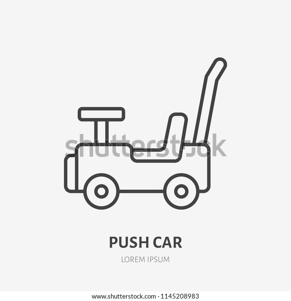 Pushing car line icon,\
baby toy flat logo. Transportation vector illustration. Sign for\
kids shop.