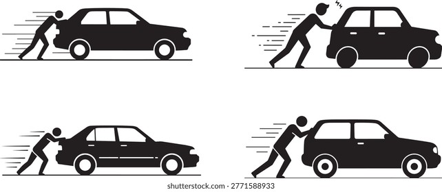 Pushing car, vehicle breakdown, assistance, pushing different cars.