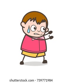 Pushing with Full of Force - Cute Cartoon Fat Kid Illustration