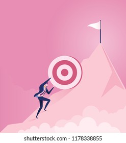 Pushing the goal to the top. Business concept vector illustration