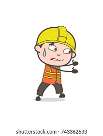 Pushing with Hands - Cute Cartoon Male Engineer Illustration