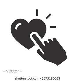 pushing like, click finger on the heart icon, flatvector illustration