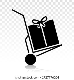 Pushing moving dolly hand cart with gift box flat icons for apps or website
