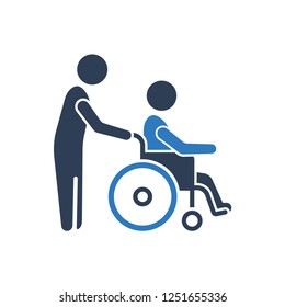 Pushing Wheelchair With Patient Icon