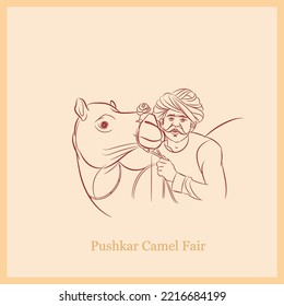 pushkar camel fair line drawing vector