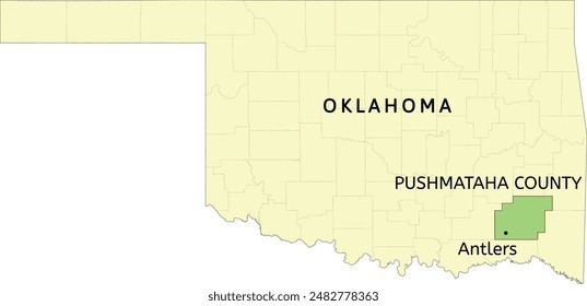 Pushmataha County and city of Antlers location on Oklahoma state map