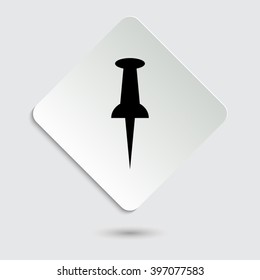 Pushpin - black vector icon  on a paper button