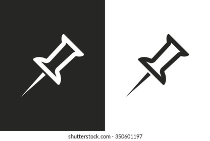 Pushpin  -  black and white icons. Vector illustration