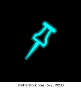 Pushpin blue glowing neon ui ux icon. Glowing sign logo vector
