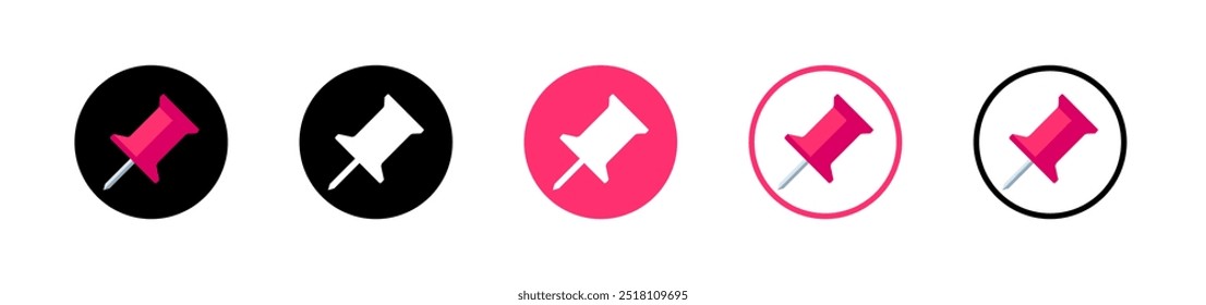 Pushpin buttons set icons. Flat and silhouette style. Vector icons.