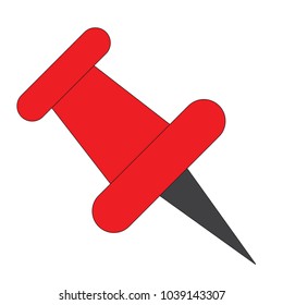 Pushpin cartoon. Outlined illustration with thin line black stroke