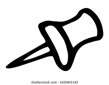 Icono dibujado a mano con doodle de Pushpin. Dibujo hecho a mano. Signo símbolo de elemento Decor. Fondo blanco. Aislado. Diseño plano. Ilustración del vector