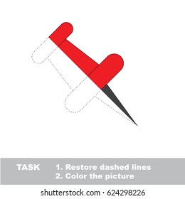 Pushpin. Dot to dot educational game for kids. Half tracing and coloring book.