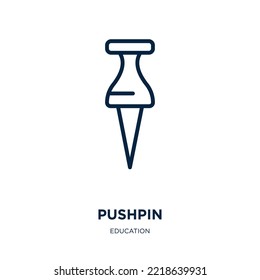 icono de pushpin de la colección de educación. Alfiler lineal delgado, botón, icono de contorno de alfiler aislado en fondo blanco. Signo de chinche vectorial de línea, símbolo para web y móvil