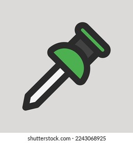 Icono de Pushpin en el estilo de línea rellena sobre la interfaz de usuario, uso para presentación de aplicaciones móviles del sitio web