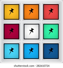 Pushpin Icon. Flat design style. Made in vector. Emblem or label with shadow.