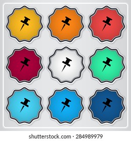 Pushpin Icon. Flat design style. Made in vector. Emblem or label with shadow.