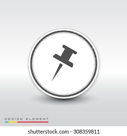 Pushpin Icon. Flat design style. Made in vector. Emblem or label with shadow.