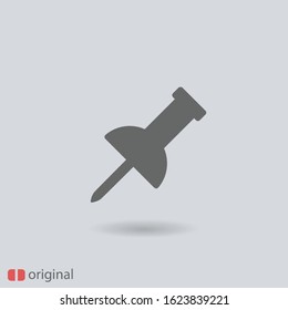 A pushpin icon isolated on a gray background. A drawing pin icon. Attachment symbol. Great for web, logo, business, app.