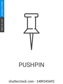 Pushpin icon on white background. Vector geography icon. Vector flag symbol. Navigation map. Road trip. Vector flat illustration in outline style.