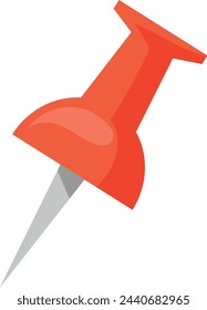 Icono de pin. Símbolo de dibujos animados de tachuela de plástico rojo aislado sobre fondo blanco