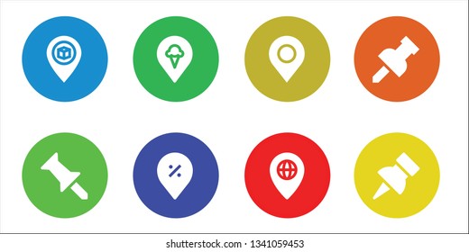 pushpin icon set. 8 filled pushpin icons.  Simple modern icons about  - Pin, Push pin