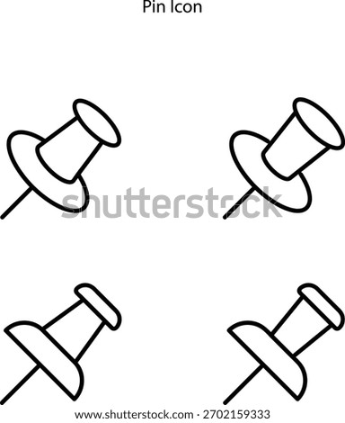 Pushpin icon set in outline style. social media, Instagram pin icon. needle, pinned, attached, and note symbol. outlined, flat, vector icon, thumbstick, paperclip.