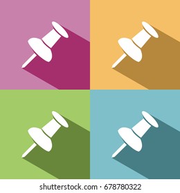Pushpin icon with shade on colored background