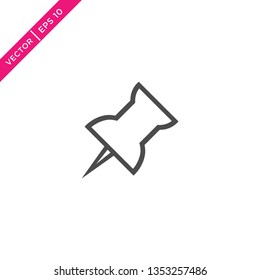 Pushpin Icon, Vector in Outline Style 