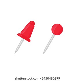 Iconos de chincheta. Juego de pasadores de empuje rojo en estilo simple. Thumbtack para la colección de adjuntar notas.