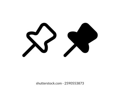 Pushpin icons in solid and outline style Vector