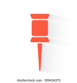 pushpin in orange with drop shadow on white