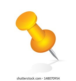 Pushpin Orange Icon Isolated On White Background. Pin Object. Vector Illustration.