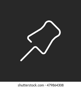 Pushpin or pin symbol sign one line icon on background