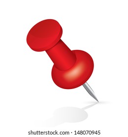 Pushpin red icon isolated on white background. Pin object. Vector illustration.