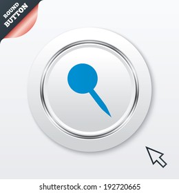 Pushpin sign icon. Pin button. White button with metallic line. Modern UI website button with mouse cursor pointer. Vector