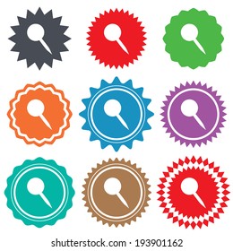 Pushpin sign icon. Pin button. Stars stickers. Certificate emblem labels. Vector