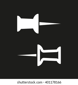 Pushpin   vector icon. White illustration isolated on black background for graphic and web design.
