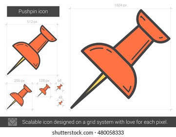 Pushpin, Vektorgrafik Symbol einzeln auf weißem Hintergrund. Pushpin-Line-Symbol für Infografik, Website oder App. Skalierbares Symbol, das auf einem Gittersystem entworfen wurde.
