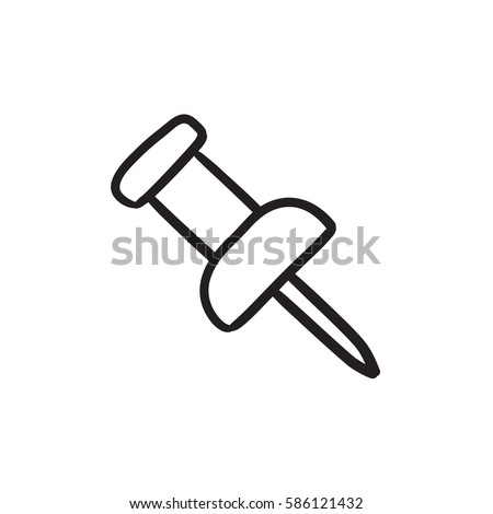 Pushpin vector sketch icon isolated on background. Hand drawn Pushpin icon. Pushpin sketch icon for infographic, website or app.