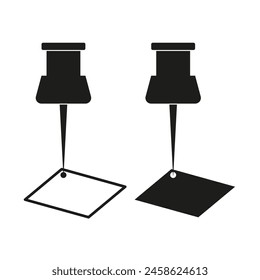 Pushpins holding notes. Stationery items Vector. Attached papers illustration. Office pins graphic.