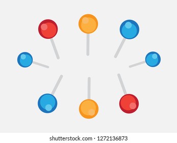 Pushpins paper vector. Push pins for map