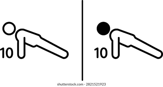 Pushup counter icon - pushup exercise with rep count wellness vector