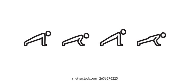 Push-up-Symbole für den Fortgang von Übungen, die aufeinander folgende Push-up-Phasen veranschaulichen.
