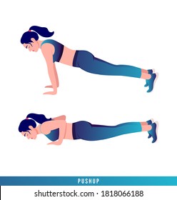 PUSHUP exercise, Women workout fitness, aerobic and exercises. Vector Illustration.	