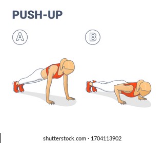 Push-Ups Exercise. Sporty Girl Does Pushups Silhouettes Colorful Concept.