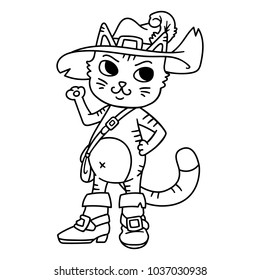 Puss in boots. Children illustration. Page for coloring book. svg
