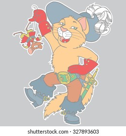 Puss in boots. Colorful image. Cartoon character, vector illustration. Fairy tale. Illustration for children. Used for card, puzzle, book cover, etc. 