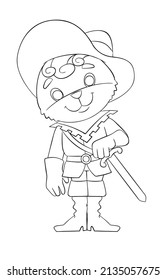 Puss in boots. Element for coloring page. Cartoon style.